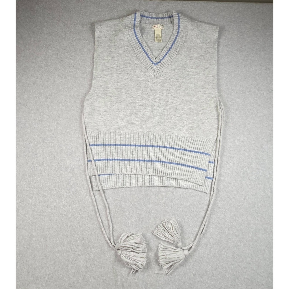 Free People Women's Gray Striped Sweater Vest Poncho One Size Boho Preppy Knit